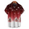 Chemise Manches Courtes avec Col Rabattu à Imprimé Sapins de Noël et Flocons de Neige - Rouge foncé XL