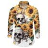 Chemise D'Halloween Gothique Boutonnée Papillon Crâne Imprimés à Manches Longues - Jaune L