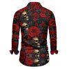 Chemise Gothique Rose Crâne Imprimés Partout à Manches Longues - Noir 5XL