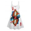 Playing Card Print V Neck High Waist Spaghetti Strap Dress and Roll Up Sleeve Shirt Outfit - Bleu S | US 4