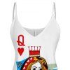 Playing Card Print V Neck High Waist Spaghetti Strap Dress and Roll Up Sleeve Shirt Outfit - Bleu S | US 4