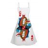 Playing Card Print V Neck High Waist Spaghetti Strap Dress and Roll Up Sleeve Shirt Outfit - Bleu S | US 4