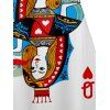 Playing Card Print V Neck High Waist Spaghetti Strap Dress and Roll Up Sleeve Shirt Outfit - Bleu S | US 4