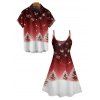 Christmas Tree Snowflake Print V Neck A Line Dress And Short Sleeve Shirt Xmas Outfit