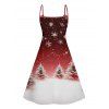 Christmas Tree Snowflake Print V Neck A Line Dress And Short Sleeve Shirt Xmas Outfit - Rouge foncé S | US 4