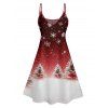 Christmas Tree Snowflake Print V Neck A Line Dress And Short Sleeve Shirt Xmas Outfit - Rouge foncé S | US 4