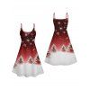 Christmas Tree Snowflake Print V Neck A Line Dress And Short Sleeve Shirt Xmas Outfit - Rouge foncé S | US 4