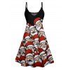 Christmas Santa Claus Print Spaghetti Strap V Neck Mini Dress And Short Sleeve Shirt Xmas Outfit - Noir S | US 4