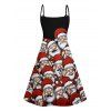 Christmas Santa Claus Print Spaghetti Strap V Neck Mini Dress And Short Sleeve Shirt Xmas Outfit - Noir S | US 4