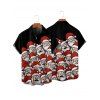 Christmas Santa Claus Print Spaghetti Strap V Neck Mini Dress And Short Sleeve Shirt Xmas Outfit - Noir S | US 4