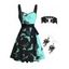 Halloween Contrast Color Bat Print Ruched Belt Dress And Heart Shape Drop Earrings Faux Leather Choker Necklace Outfit - Noir S | US 4