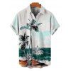 Beach Palm Tree Scenic Print Flutter Sleeve V Neck Midi Dress And Short Sleeve Shirt Vacation Outfit - Vert profond S