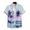 Palm Tree Beach Scenic Print Flutter Sleeve Dress And Short Sleeve Button Up Vacation Shirt Outfit - Bleu clair S