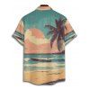 Palm Tree Beach Sunset Scenic Print Flutter Sleeve V Neck Midi Dress And Short Sleeve Shirt Vacation Outfit - Vert clair S