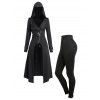 Punk Gothic Hooded Coat and Buckle Grommet Waist Long Pants Outfit - Noir S | US 4