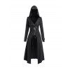 Punk Gothic Hooded Coat and Buckle Grommet Waist Long Pants Outfit - Noir S | US 4