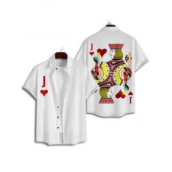 Playing Card Print V Neck High Waist Spaghetti Strap Dress and Roll Up Sleeve Shirt Outfit