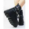 Gothic Punk Hooded Coat and Buckle Grommet Long Pants Chain Decor Chunky Sole Black Martin Zipper Boots Outfit - Noir S | US 4