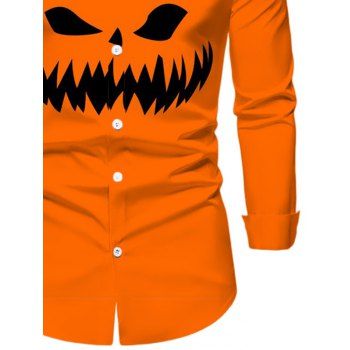 Pumpkin Pattern Halloween Shirt Long Sleeve Button Down Casual Shirt