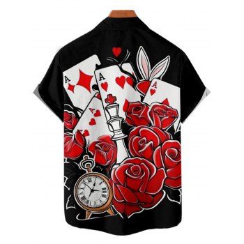 Playing Card Rose Clock Print Gothic Spaghetti Strap V Neck A Line Dress And Short Sleeve Shirt Outfit