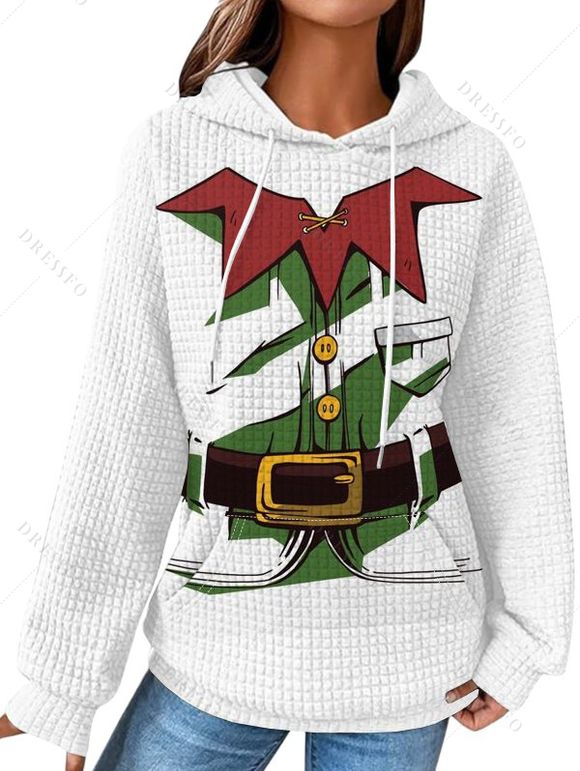 Sweat à Capuche Décontracté 3D Motif de Noël Imprimé avec Poche Kangourou à Cordon - Blanc L | US 8-10