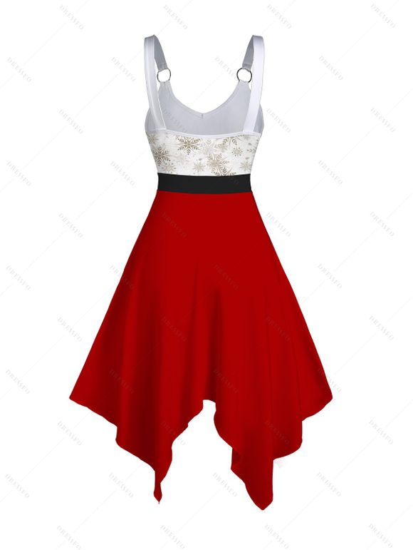 Robe Ligne A Asymétrique Lettre en O Flocon de Neige Imprimée Ligne A à Col V - Rouge XL | US 12