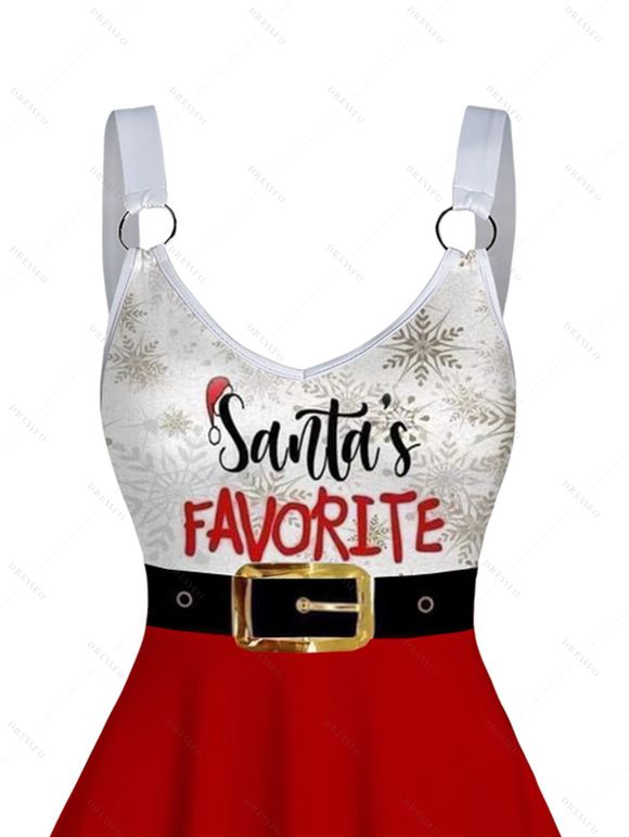 Robe Ligne A Asymétrique Lettre en O Flocon de Neige Imprimée Ligne A à Col V - Rouge XL | US 12