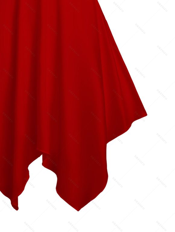 Robe Ligne A Asymétrique Lettre en O Flocon de Neige Imprimée Ligne A à Col V - Rouge XL | US 12