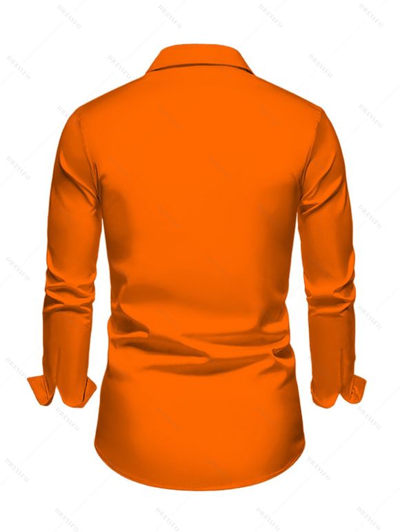 Chemise Décontractée D'Halloween Boutonnée Motif de Citrouille à Manches Longues - Orange 5XL
