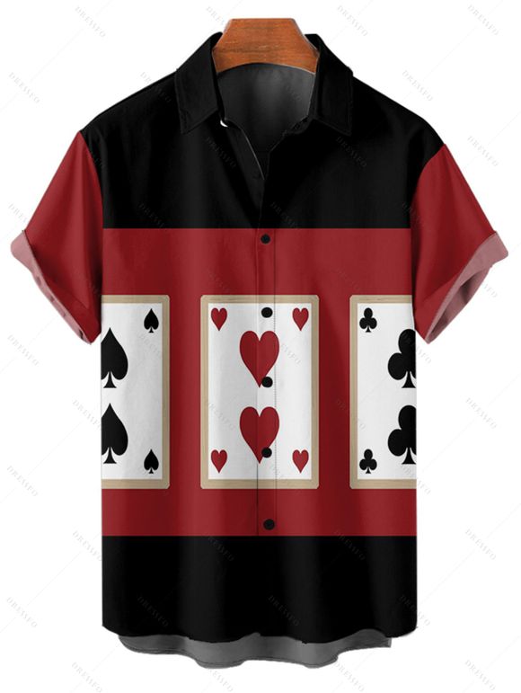 Chemise Boutonnée et Imprimée de Jeux de Carte - Noir 4XL