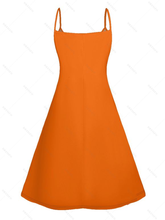 Robe D'Halloween Ligne A Citrouille Chauve-souris Imprimés Contrastée à Bretelle Fine - Orange XL | US 12