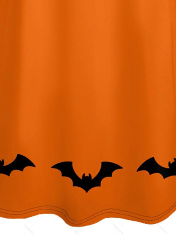 Robe D'Halloween Ligne A Citrouille Chauve-souris Imprimés Contrastée à Bretelle Fine - Orange XL | US 12
