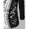 Chemise Boutonnée Note de Musique Imprimée Manches Longues à Col Relevé - Noir 5XL