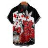 Chemise Gothique Rose et Carte Imprimées à Manches Courtes - Noir 3XL