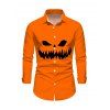 Chemise Décontractée D'Halloween Boutonnée Motif de Citrouille à Manches Longues - Orange XL