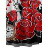 Chemise Gothique Rose et Carte Imprimées à Manches Courtes - Noir 4XL