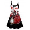 Playing Card Rose Clock Print Gothic Spaghetti Strap V Neck A Line Dress And Short Sleeve Shirt Outfit - Noir S | US 4