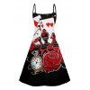 Playing Card Rose Clock Print Gothic Spaghetti Strap V Neck A Line Dress And Short Sleeve Shirt Outfit - Noir S | US 4