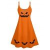 Halloween Outfit Pumpkin Bat Print V Neck Spaghetti Strap Dress And Long Sleeve Outfit - Orange S | US 4