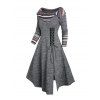 Heathered Tribal Rainbow Stripe Print Lace Up Knit Dress And Zip Up Chunky Heel Boots Drop Earrings Outfit - Gris S | US 4