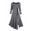 Heathered Tribal Rainbow Stripe Print Lace Up Knit Dress And Zip Up Chunky Heel Boots Drop Earrings Outfit - Gris S | US 4