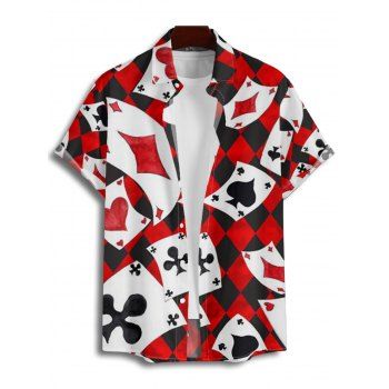 Checkerboard Playing Card Allover Print V Neck A Line Dress And Short Sleeve Button Up Shirt Outfit