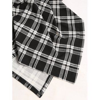 Plaid Panel Asymmetric Hooded Dress Cowl Neck Long Sleeve Belted Dress