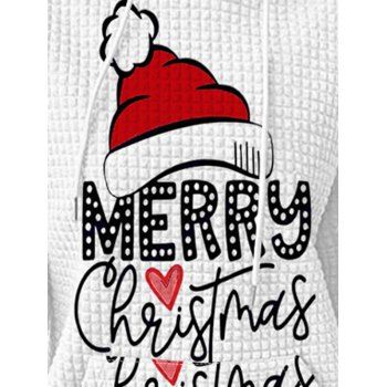 Merry Christmas Pattern Textured Hoodie Drawstring Kangaroo Pocket Xmas Hoodie