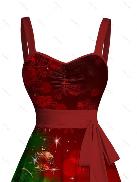 Mini Robe Ligne A Ceinturée Sapin de Noël Imprimé à Lacets - Rouge foncé M | US 6