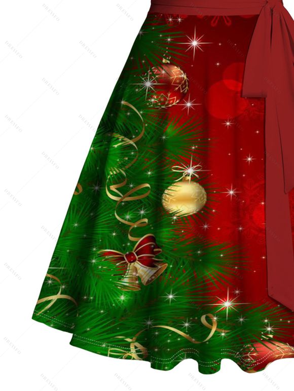 Mini Robe Ligne A Ceinturée Sapin de Noël Imprimé à Lacets - Rouge foncé M | US 6