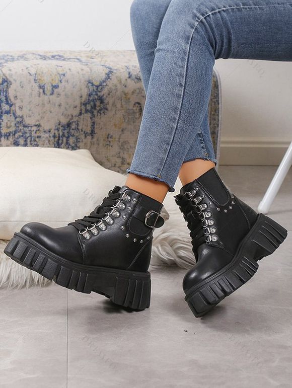 Plaid Panel Belted Cowl Neck Asymmetric Hooded Dress And Platform Sole Martin Boots Hollow Out Drop Earrings Outfit - Noir S | US 4