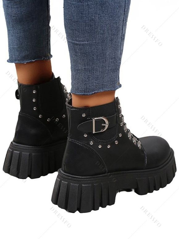 Plaid Panel Belted Cowl Neck Asymmetric Hooded Dress And Platform Sole Martin Boots Hollow Out Drop Earrings Outfit - Noir S | US 4