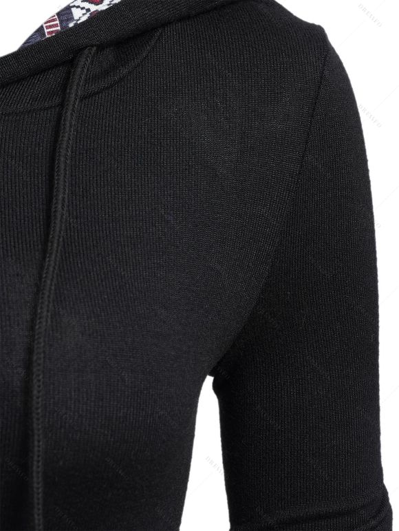 Robe Courte Imprimé Jointif Tribal à Capuche à Manches Longues - Noir XL | US 12