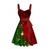 Christmas Tree Ball Print Belted Dress Ruched Sweetheart Neck A Line Xmas Mini Dress